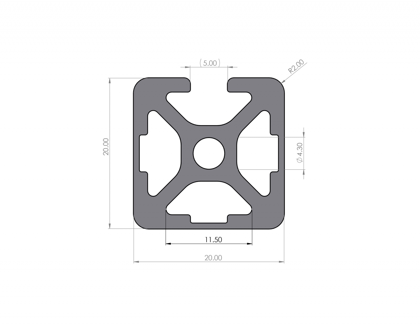 Aluminum profile 20x20 groove 5 I-type 3N